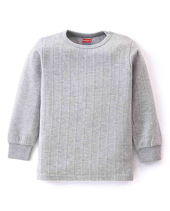 Babyhug Pull Over Full Sleeve Solid Color Thermal Vest  - Light Grey