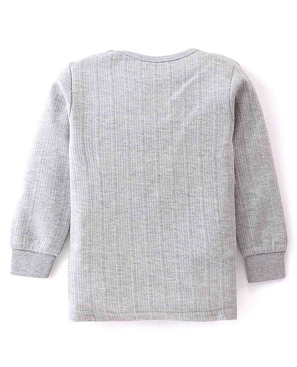 Babyhug Pull Over Full Sleeve Solid Color Thermal Vest  - Light Grey