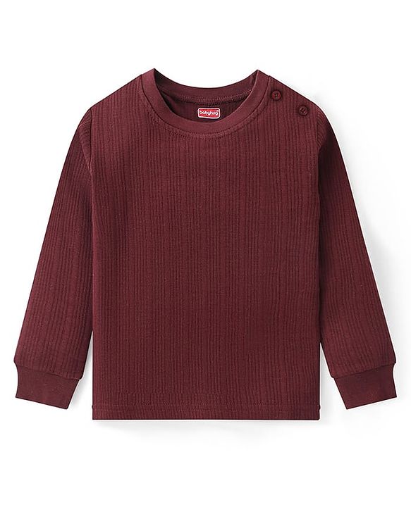 Babyhug Full Sleeves Solid Colour Pullover Thermal Vest - Coffee
