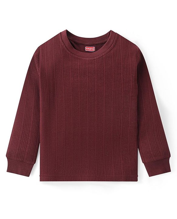 Babyhug Full Sleeves Solid Colour Pullover Thermal Vest - Coffee