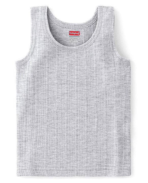 Babyhug Sleeveless Pulover Solid Thermal Vest - Light Grey
