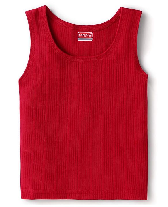 Babyhug Knit Sleeveless Solid Thermal Vests - Red