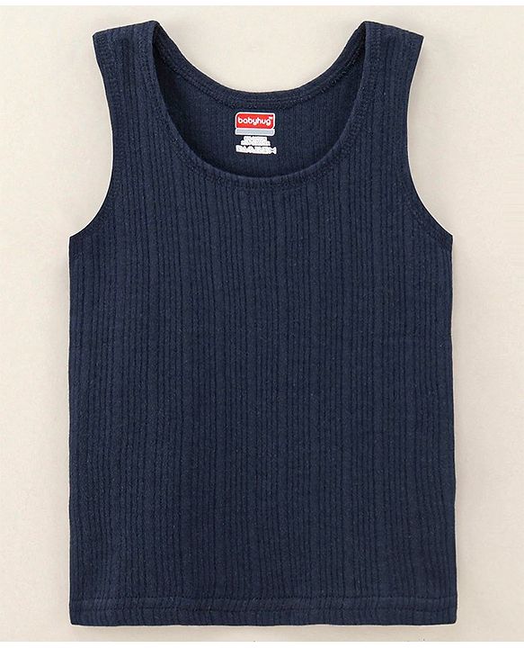 Babyhug Pull Over Sleeveless Thermal Vest Solid Colour - Navy Blue