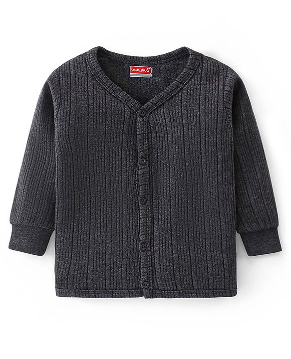 Babyhug Front Open Full Sleeves Solid Colour Thermal Vest & Legging Set - Dark Grey