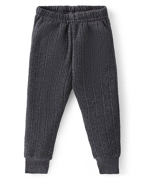 Babyhug Front Open Full Sleeves Solid Colour Thermal Vest & Legging Set - Dark Grey