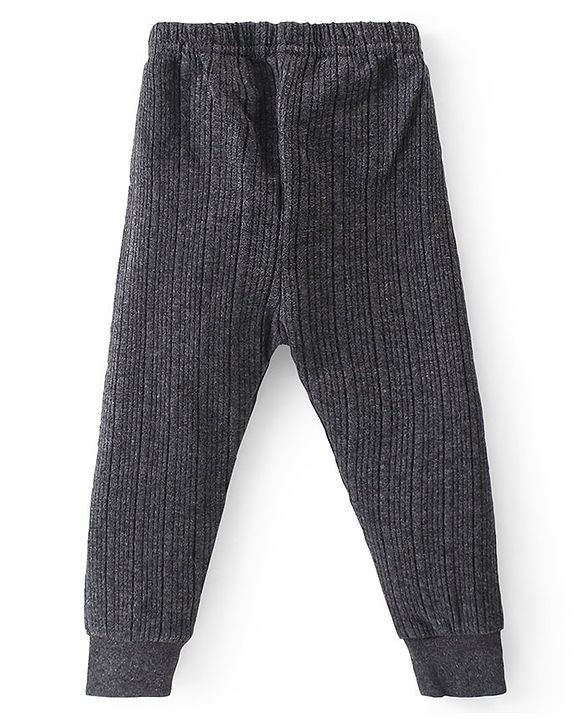 Babyhug Front Open Full Sleeves Solid Colour Thermal Vest & Legging Set - Dark Grey