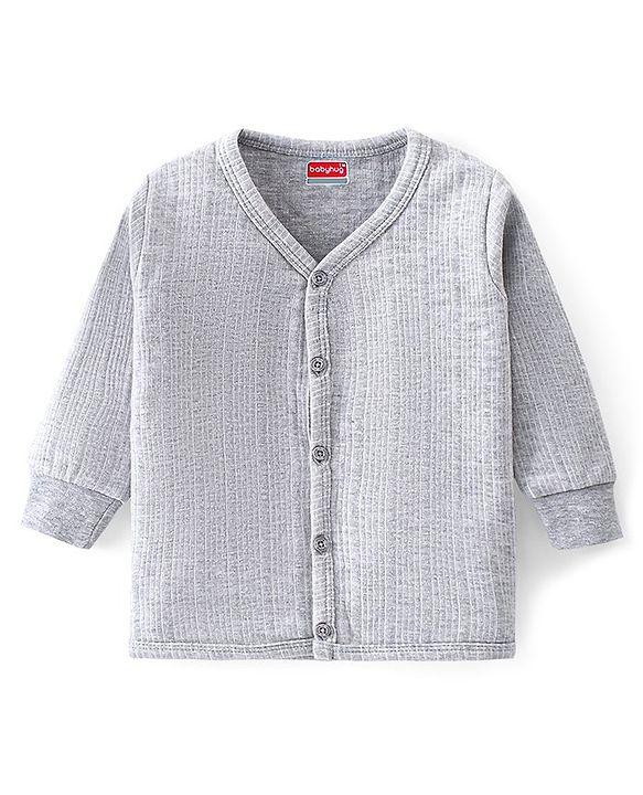 Babyhug Front Open Full Sleeves Solid Colour Thermal Vest & Legging Set - Grey