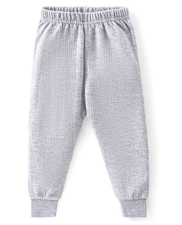 Babyhug Front Open Full Sleeves Solid Colour Thermal Vest & Legging Set - Grey