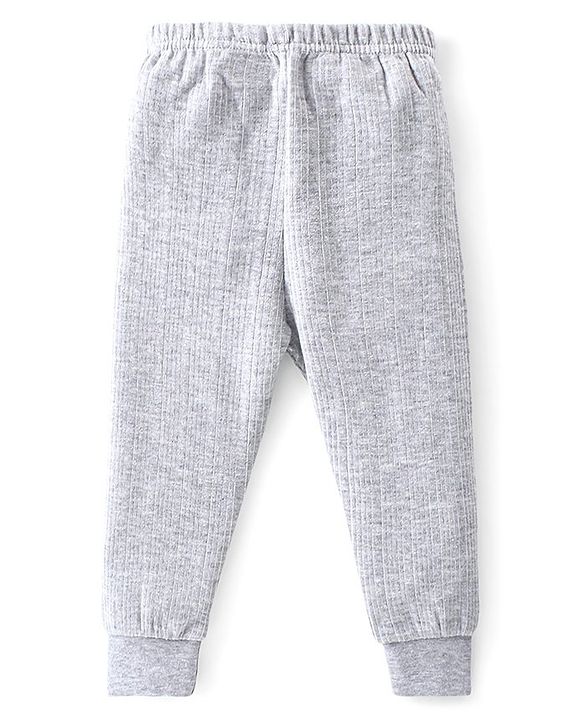 Babyhug Front Open Full Sleeves Solid Colour Thermal Vest & Legging Set - Grey