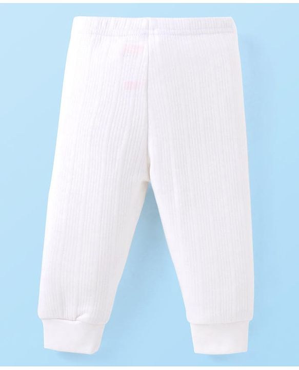 Babyhug Full Sleeves Solid Thermal Vest & Pant Set - White