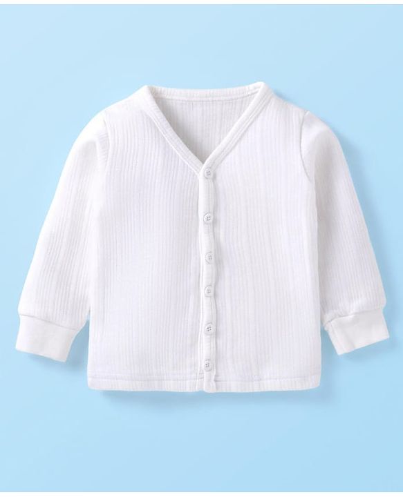 Babyhug Full Sleeves Solid Thermal Vest & Pant Set - White