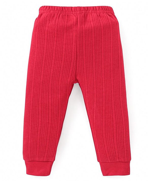 Babyhug Full Sleeves Front Open Thermal Vest & Pant Set Solid Colour - Red