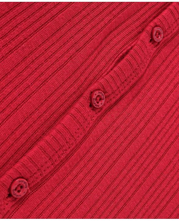Babyhug Full Sleeves Front Open Thermal Vest & Pant Set Solid Colour - Red