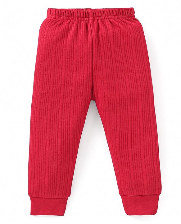 Babyhug Full Sleeves Front Open Thermal Vest & Pant Set Solid Colour - Red