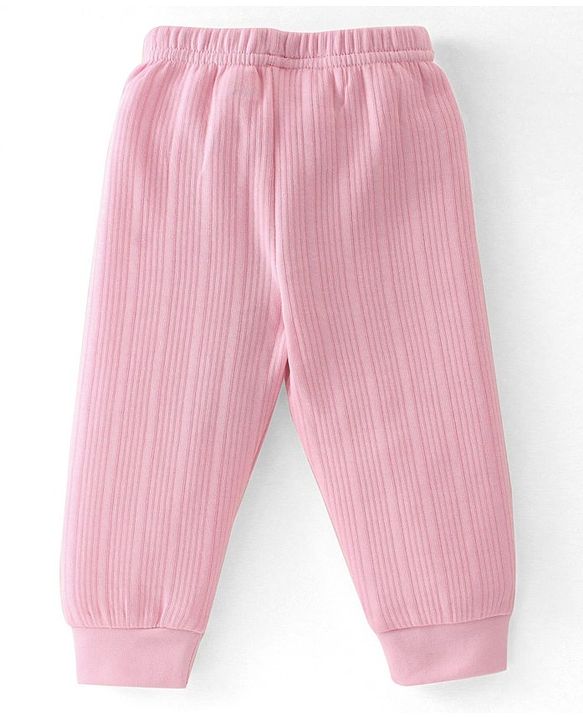 Babyhug Full Sleeves Front Open Solid Thermal Vest & Pant - Pink