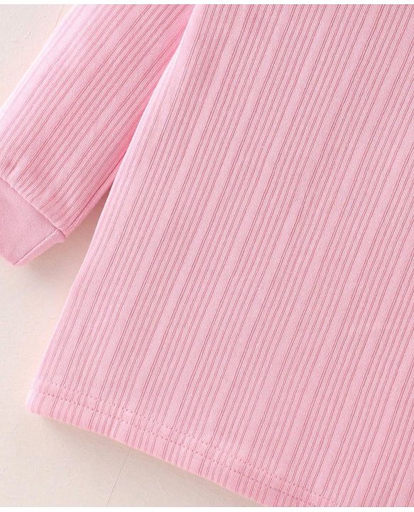 Babyhug Full Sleeves Front Open Solid Thermal Vest & Pant - Pink