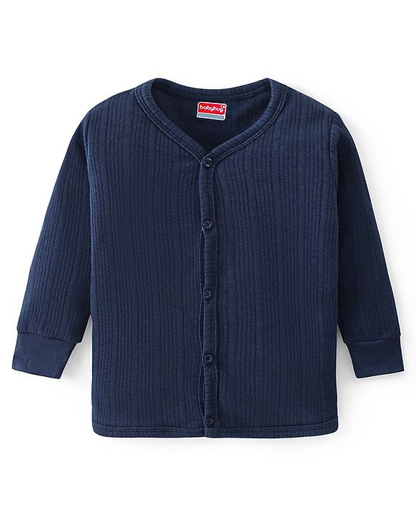 Babyhug Front Open Full Sleeves Solid Colour Thermal Vest & Legging Set - Navy Blue