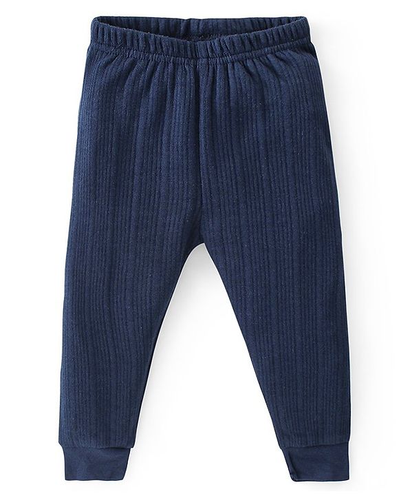 Babyhug Front Open Full Sleeves Solid Colour Thermal Vest & Legging Set - Navy Blue