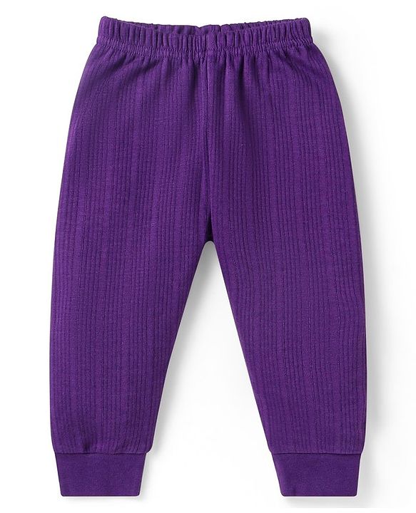Babyhug Front Open Full Sleeve Vest and Legging Solid Color Thermal Wear  Combo Set -Purple