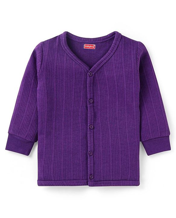 Babyhug Front Open Full Sleeve Vest and Legging Solid Color Thermal Wear  Combo Set -Purple