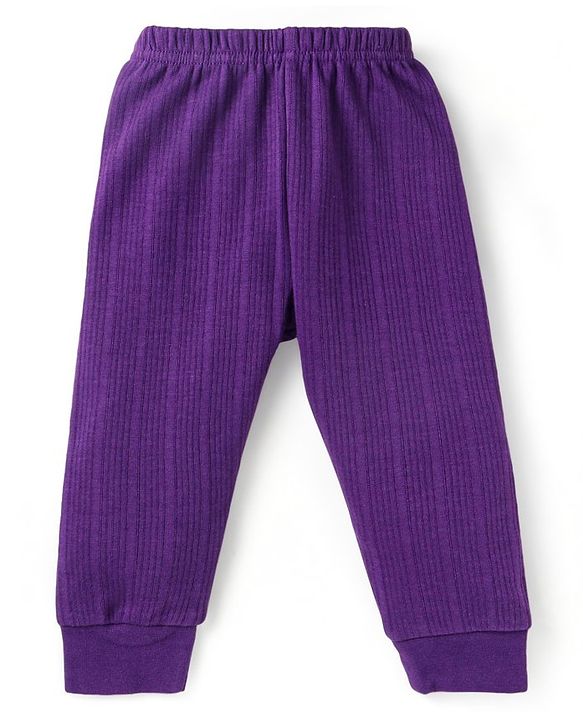 Babyhug Front Open Full Sleeve Vest and Legging Solid Color Thermal Wear  Combo Set -Purple