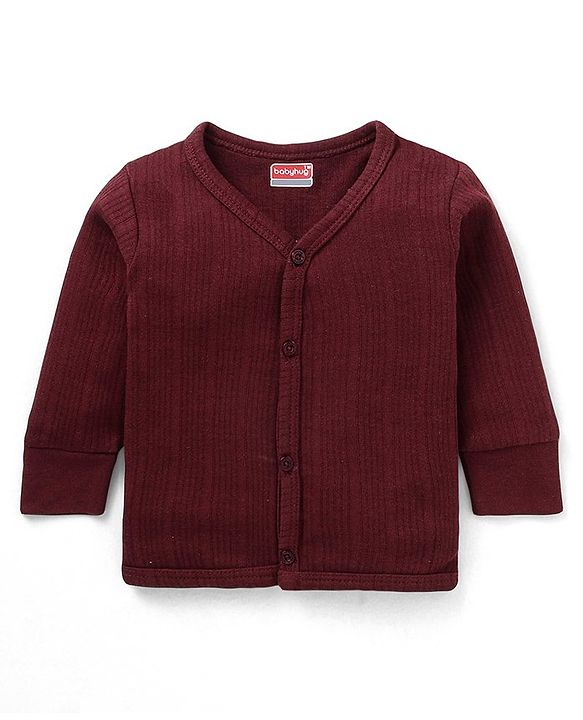 Babyhug   Full Sleeves Front Open Solid Colour Thermal  Vest & Leggings Set - Burgandy