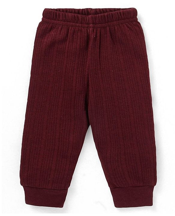 Babyhug   Full Sleeves Front Open Solid Colour Thermal  Vest & Leggings Set - Burgandy