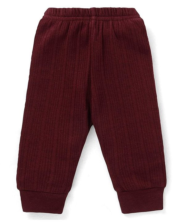 Babyhug   Full Sleeves Front Open Solid Colour Thermal  Vest & Leggings Set - Burgandy