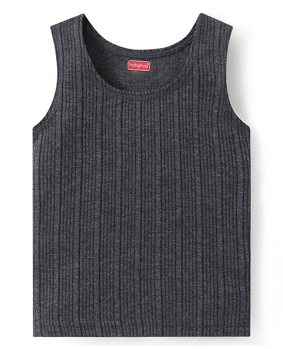 Babyhug Solid Full Sleeves Thermal Vests & Pant Set - Dark Grey