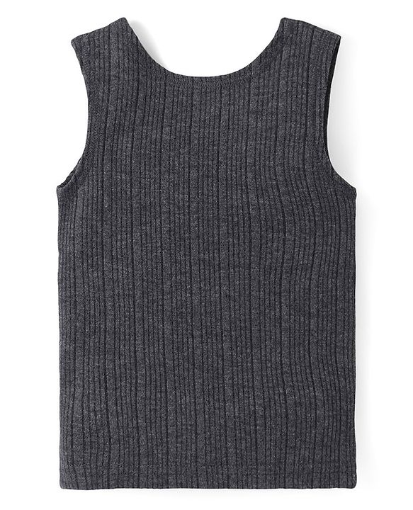 Babyhug Solid Full Sleeves Thermal Vests & Pant Set - Dark Grey