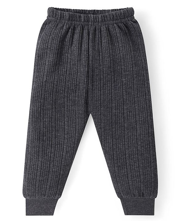 Babyhug Solid Full Sleeves Thermal Vests & Pant Set - Dark Grey