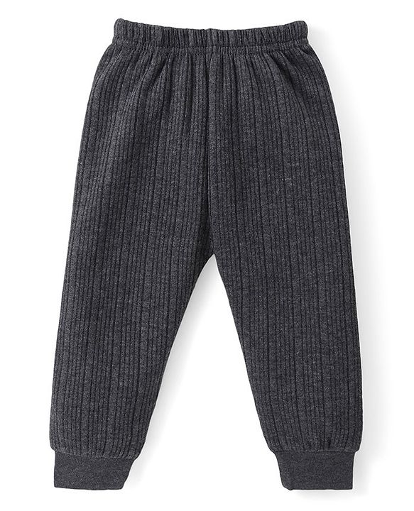 Babyhug Solid Full Sleeves Thermal Vests & Pant Set - Dark Grey