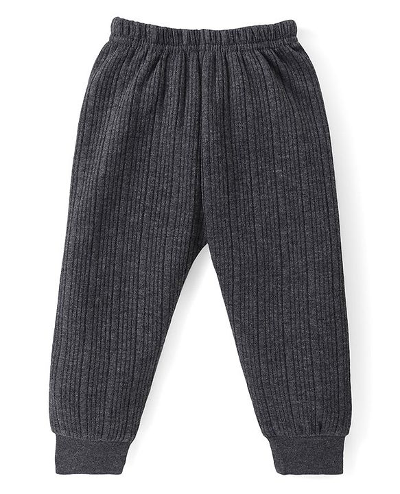 Babyhug Solid Full Sleeves Thermal Vests & Pant Set - Dark Grey