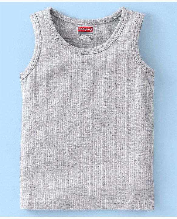 Babyhug Full Sleeves Solid Thermal Vests & Pant Set -Light Grey