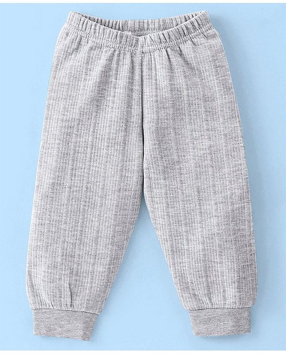 Babyhug Full Sleeves Solid Thermal Vests & Pant Set -Light Grey