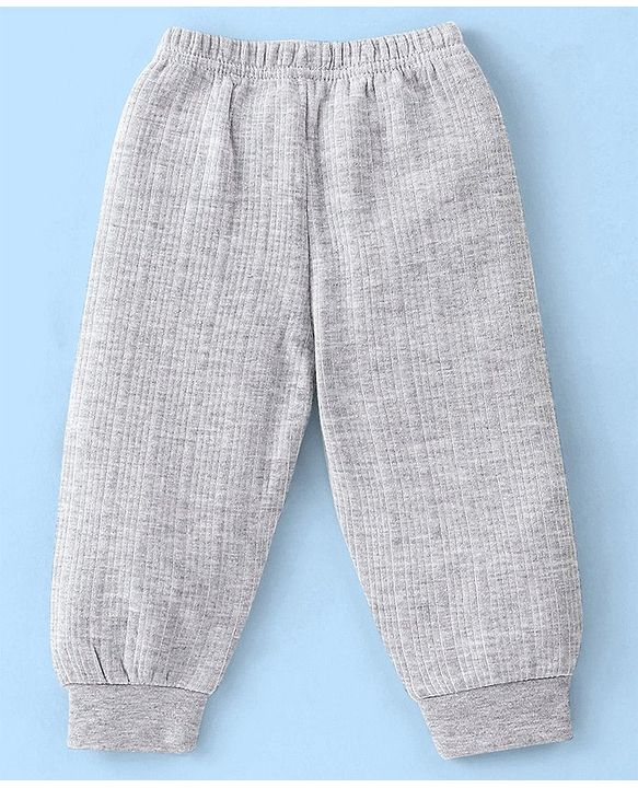 Babyhug Full Sleeves Solid Thermal Vests & Pant Set -Light Grey