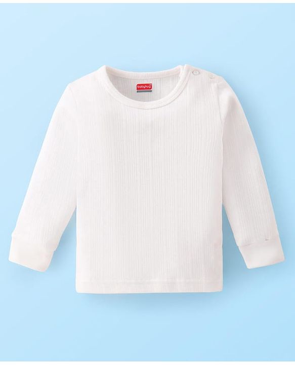 Babyhug Full Sleeves Solid Colour Thermal Vest Pullover & Pant - Off White