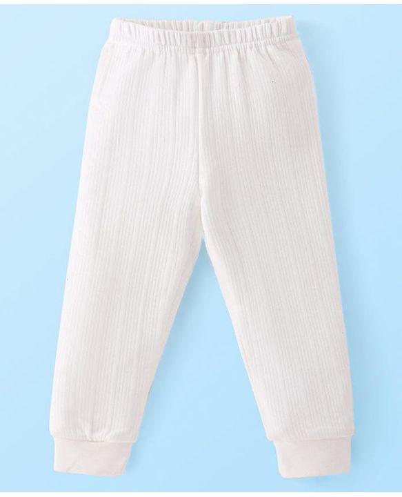 Babyhug Full Sleeves Solid Colour Thermal Vest Pullover & Pant - Off White