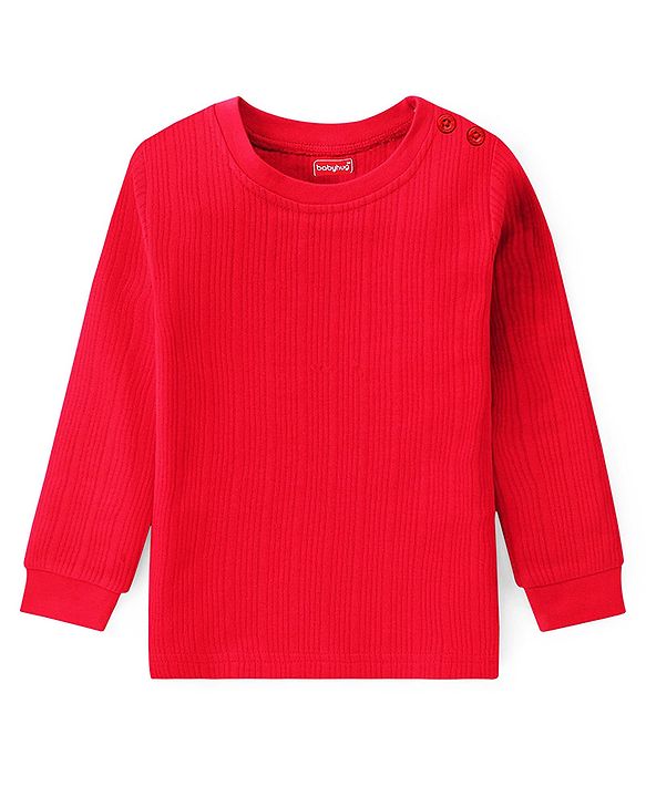 Babyhug Full Sleeves Pullover Thermal Vest & Pant Set with Solid Colour - Red