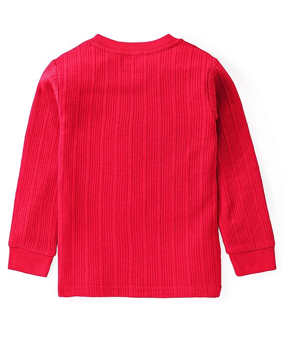 Babyhug Full Sleeves Pullover Thermal Vest & Pant Set with Solid Colour - Red