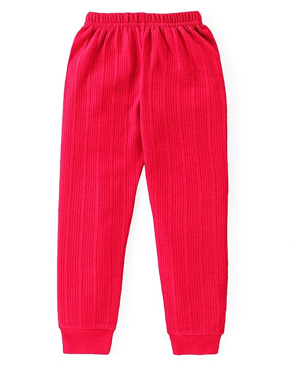 Babyhug Full Sleeves Pullover Thermal Vest & Pant Set with Solid Colour - Red