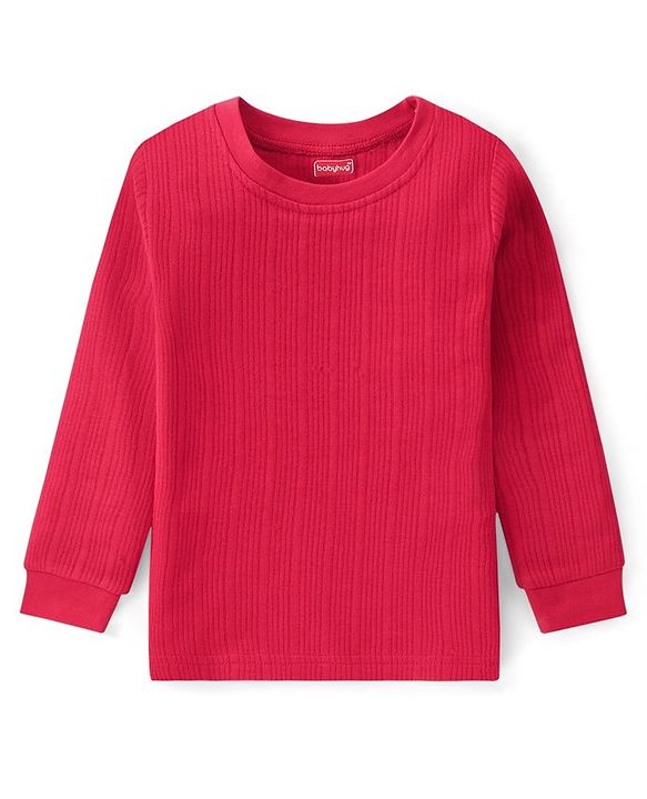 Babyhug Full Sleeves Pullover Thermal Vest & Pant Set with Solid Colour - Red