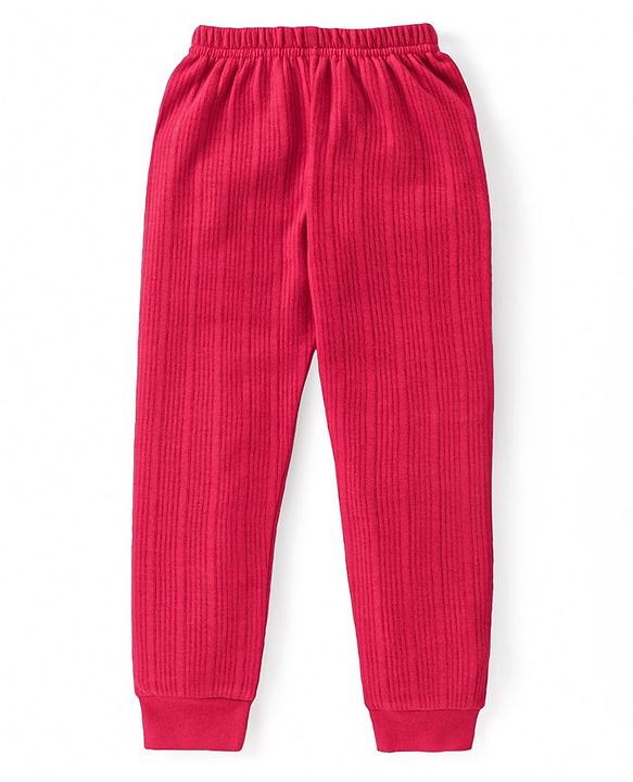 Babyhug Full Sleeves Pullover Thermal Vest & Pant Set with Solid Colour - Red