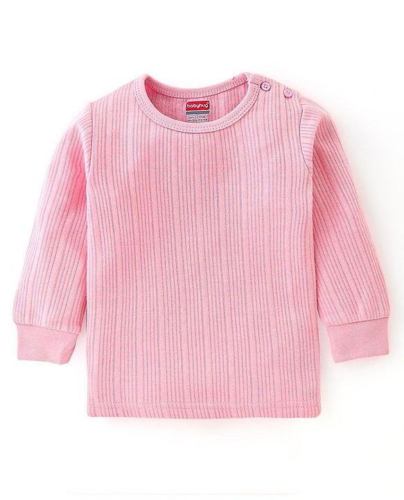 Babyhug Full Sleeves Solid Thermal Vests & Pant Set -Pink
