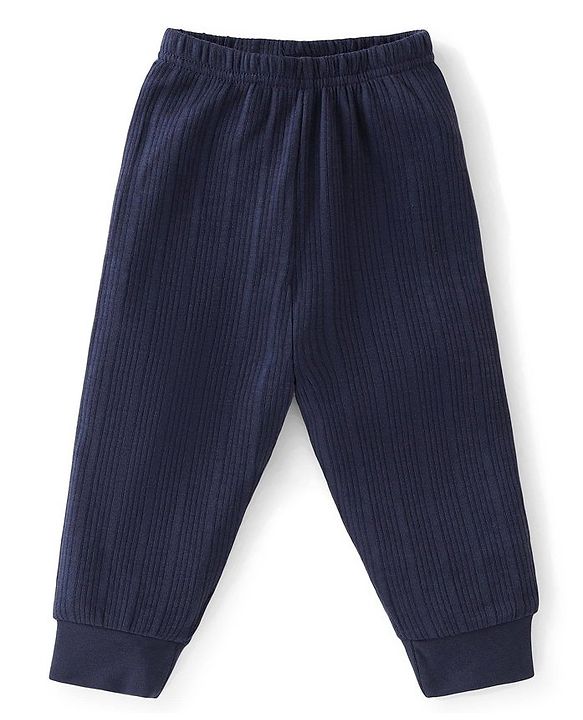Babyhug Full Sleeves Solid Thermal Vests & Pant Set - Navy Blue