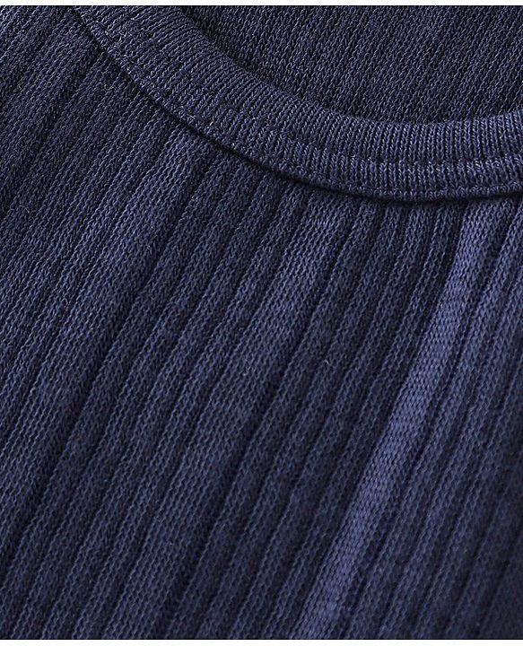 Babyhug Full Sleeves Solid Thermal Vests & Pant Set - Navy Blue