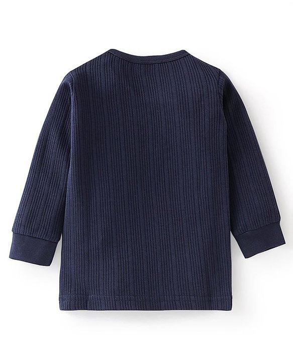 Babyhug Full Sleeves Solid Thermal Vests & Pant Set - Navy Blue