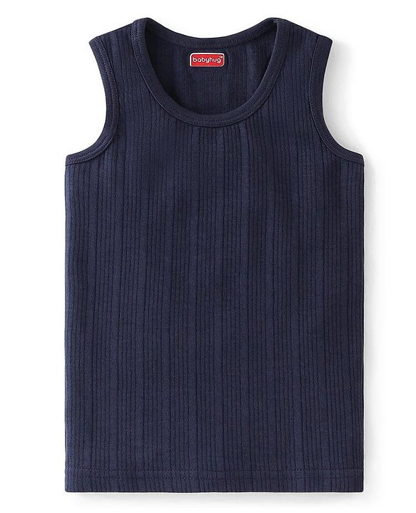 Babyhug Full Sleeves Solid Thermal Vests & Pant Set - Navy Blue