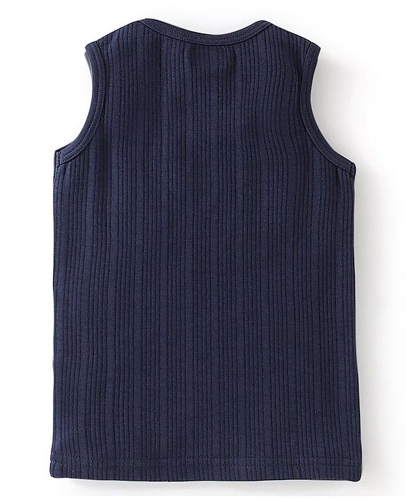 Babyhug Full Sleeves Solid Thermal Vests & Pant Set - Navy Blue