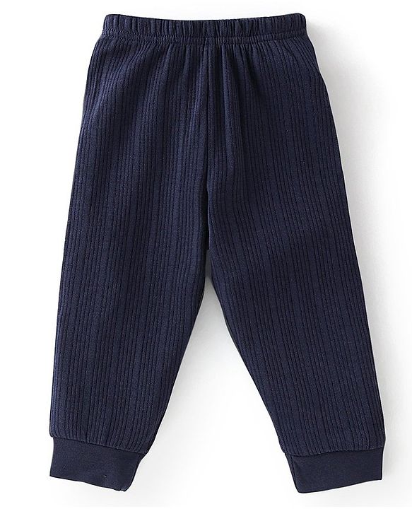 Babyhug Full Sleeves Solid Thermal Vests & Pant Set - Navy Blue